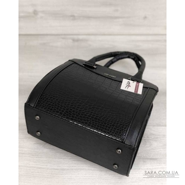 Каркасная женская сумка Эбби черного цвета со вставками черный крокодил WeLassie дешево Каркасная женская сумка Эбби черного цвета со вставками черный крокодил WeLassie дешево