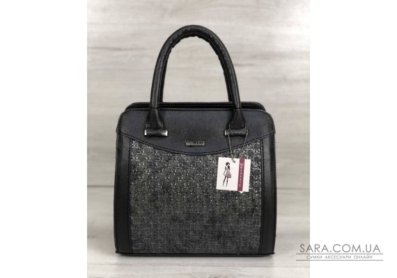 Каркасная женская сумка Эбби черного цвета со вставками серебро WeLassie