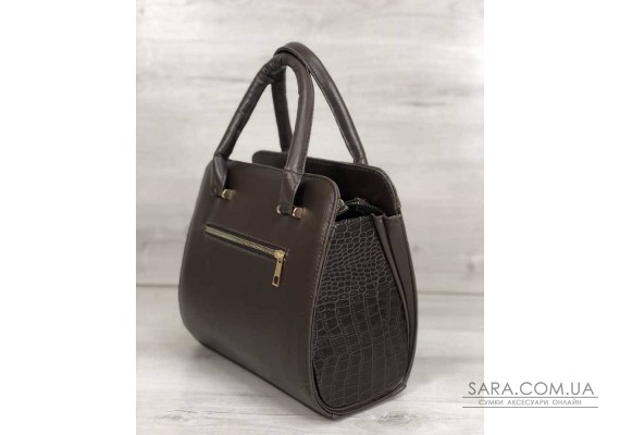 Каркасная женская сумка Эбби коричневого цвета со вставками коричневый крокодил WeLassie