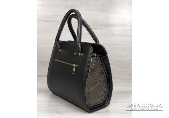Каркасная женская сумка Эбби черного цвета со вставками золото WeLassie