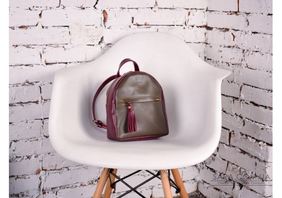 Рюкзак кожаный Milashka Бордово/Оливковый 917094/95 Babak