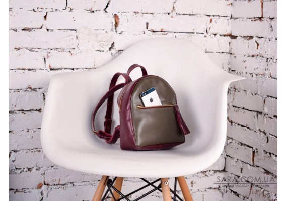 Рюкзак кожаный Milashka Бордово/Оливковый 917094/95 Babak
