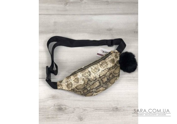 Женская сумка Бананка с пушком золотая змея WeLassie