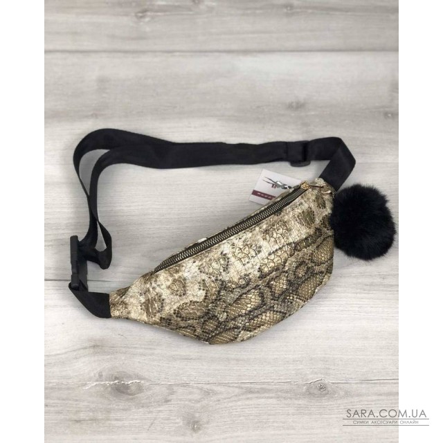 Женская сумка Бананка с пушком золотая змея WeLassie дешево Женская сумка Бананка с пушком золотая змея WeLassie дешево