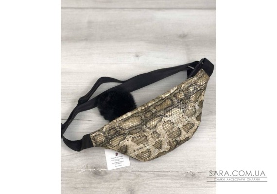 Женская сумка Бананка с пушком золотая змея WeLassie