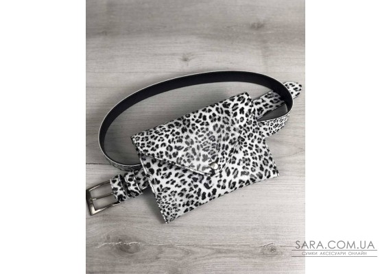 Жіноча сумка на пояс чорно-білий леопард WeLassie