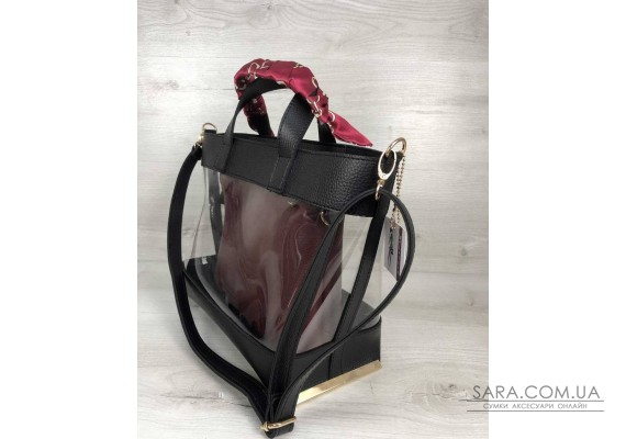2в1 Молодіжна сумка Аміра чорного кольору з силіконом і бордової косметичкою WeLassie