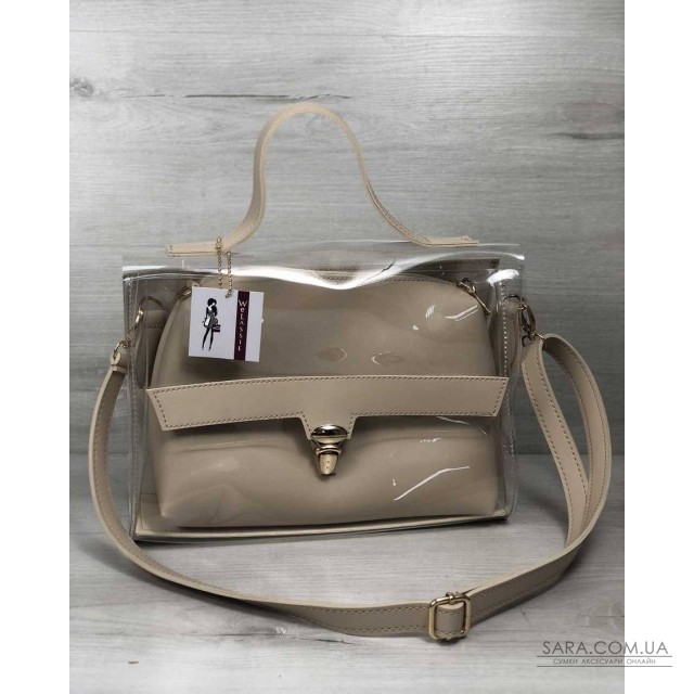 2в1 Молодіжна сумка Еріка бежевого кольору з силіконом (прозора) WeLassie дешево 2в1 Молодіжна сумка Еріка бежевого кольору з силіконом (прозора) WeLassie дешево