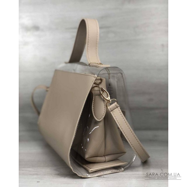 2в1 Молодіжна сумка Еріка бежевого кольору з силіконом (прозора) WeLassie дешево 2в1 Молодіжна сумка Еріка бежевого кольору з силіконом (прозора) WeLassie дешево