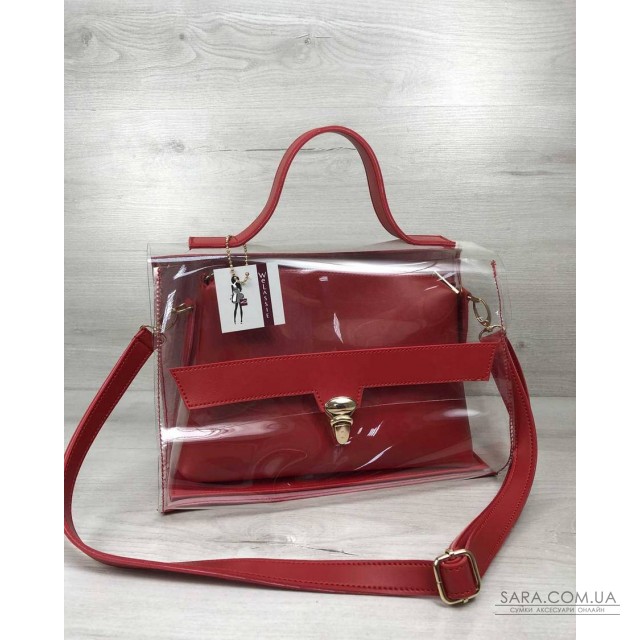 2в1 Молодіжна сумка Еріка червоного кольору з силіконом (прозора) WeLassie дешево 2в1 Молодіжна сумка Еріка червоного кольору з силіконом (прозора) WeLassie дешево