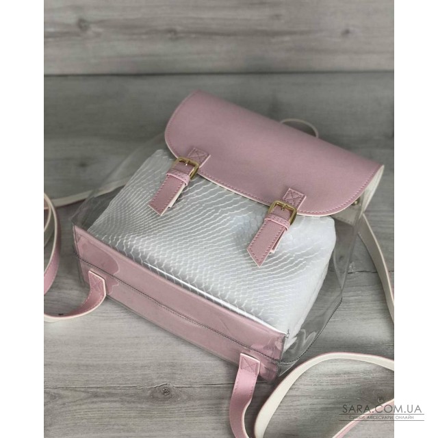 Молодіжний силіконовий рюкзак рожевого кольору з косметичкою біла рептилія WeLassie дешево Молодіжний силіконовий рюкзак рожевого кольору з косметичкою біла рептилія WeLassie дешево