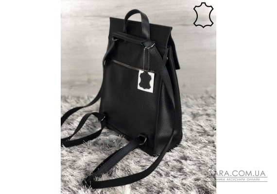 Кожаный молодежный сумка-рюкзак черного цвета WeLassie