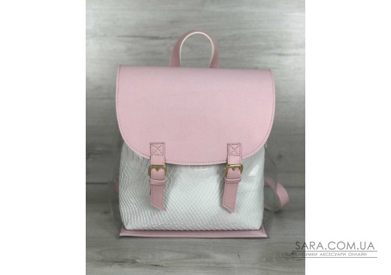 Молодежный силиконовый  рюкзак розового цвета с косметичкой белая рептилия WeLassie