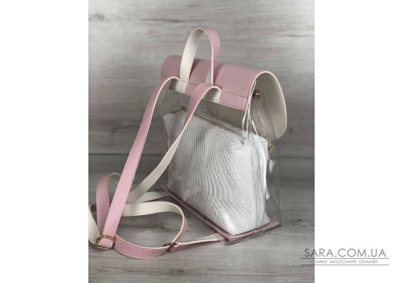 Молодежный силиконовый  рюкзак розового цвета с косметичкой белая рептилия WeLassie