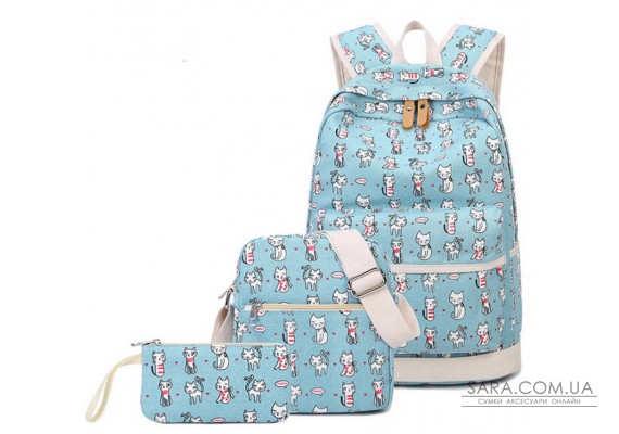 Рюкзак молодіжний Кошенята Блакитний Набір 3в1
