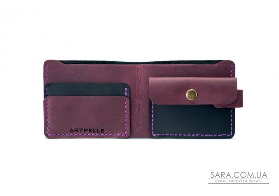 Кожаный женский кошелек Compact черный-марсала Art Pelle