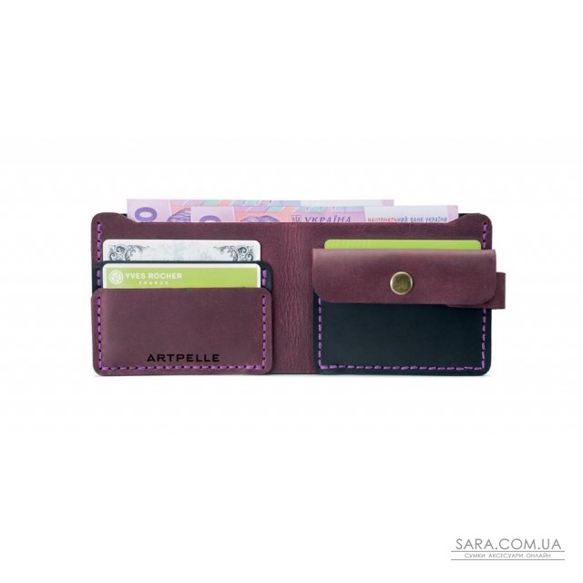 Кожаный женский кошелек Compact черный-марсала Art Pelle Кожаный женский кошелек Compact черный-марсала Art Pelle