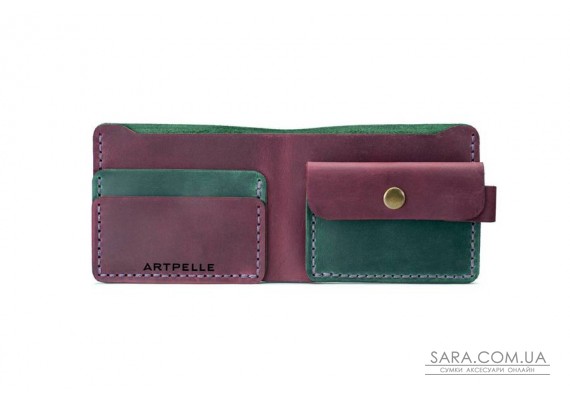 Кожаный женский кошелек Compact зеленый-марсала Art Pelle