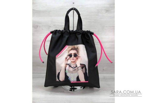 Жіночий шоппер-рюкзак Berry чорний з неоновим малиновим WeLassie