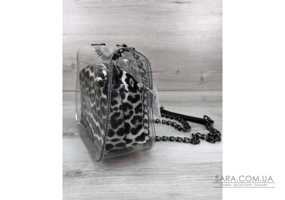 Cумка Селена силиконовая с косметичкой черно-белый леопард (никель) WeLassie